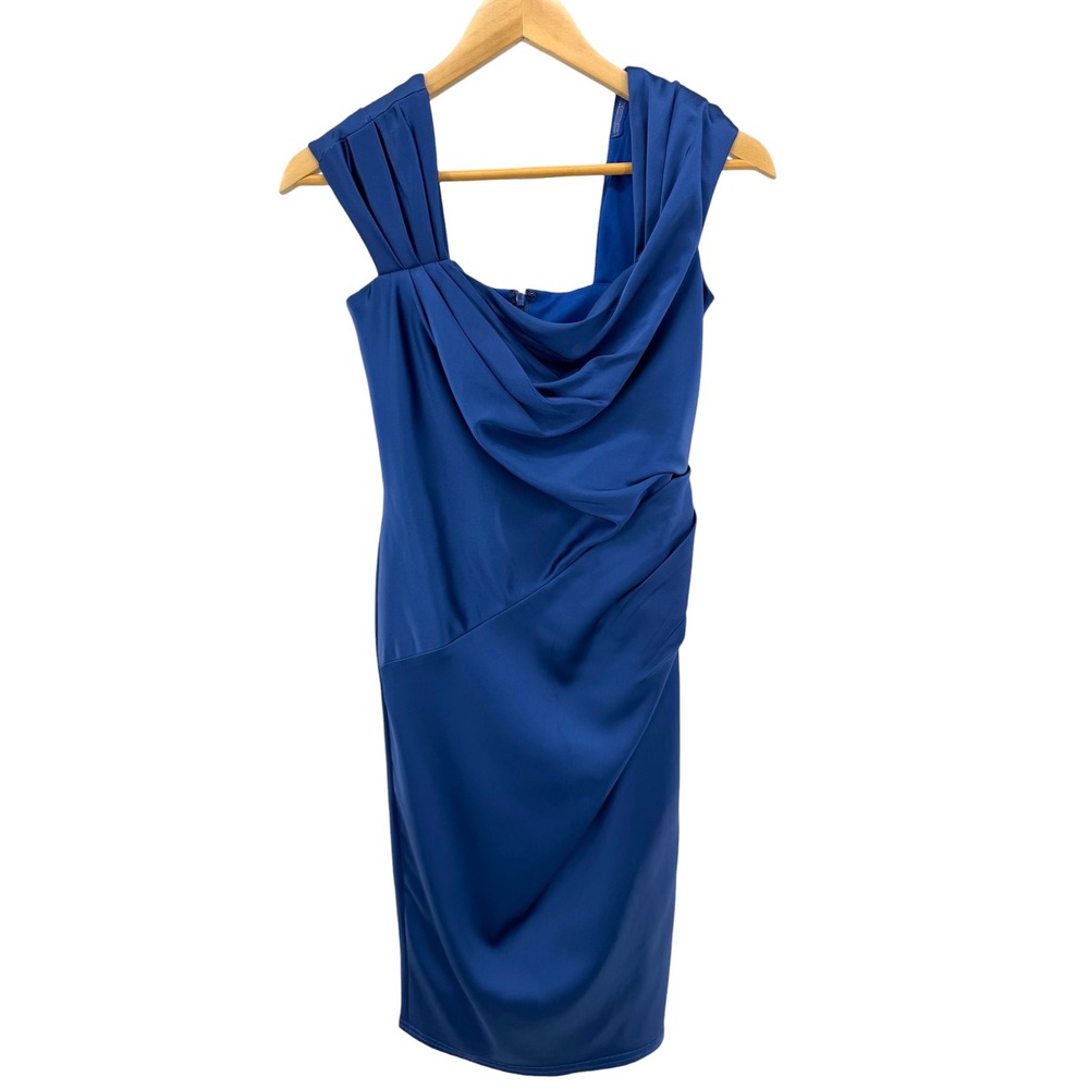 Tadashi Shoji Blue‎ Draped Pleated Sheath Dress Size 0 Formal Cocktail Party